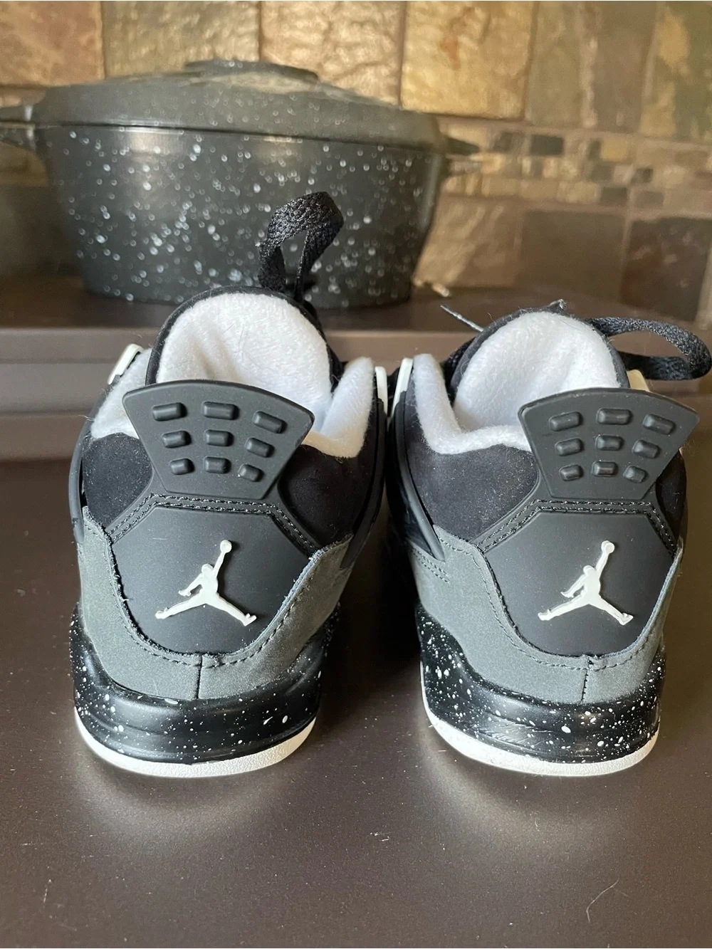Jordan 4 retro fears Kids Gray and Black  Sneakers with White Accents